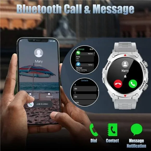 Military Smart Watch, 1.52-Inch Touch Screen Tactical Smartwatch with Text and - Picture 2 of 6